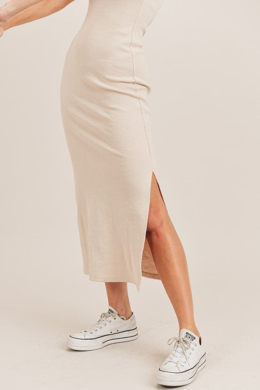 Only You Taupe Ribbed Midi Dress - SALE