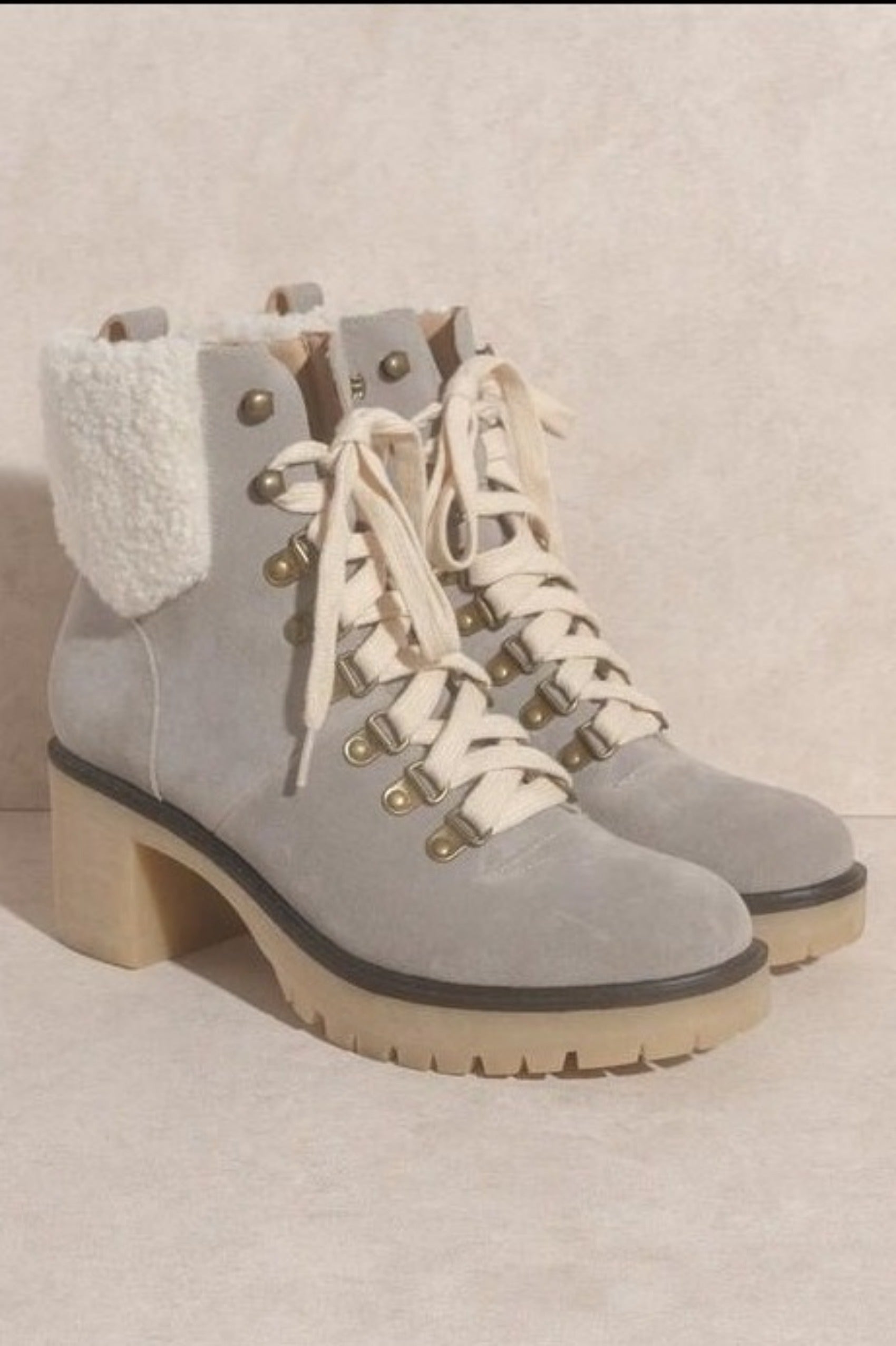 Margo Shearling Lace Up Boot Grey SALE