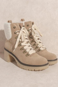 Margo Shearling Lace Up Boot Khaki - SALE