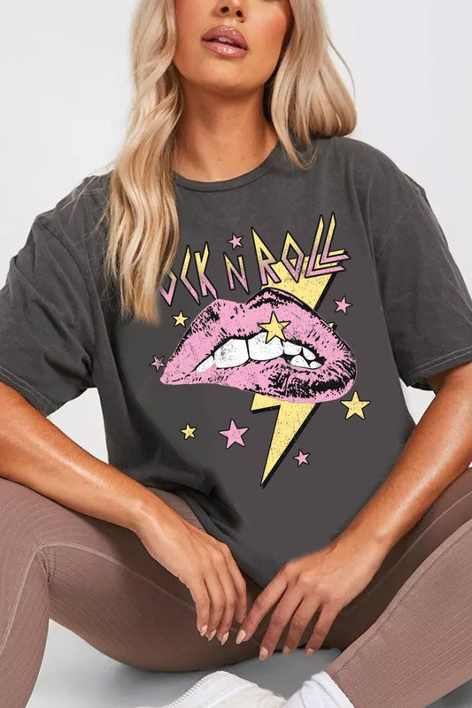 Rock N Roll Lips Oversized Graphic Tee