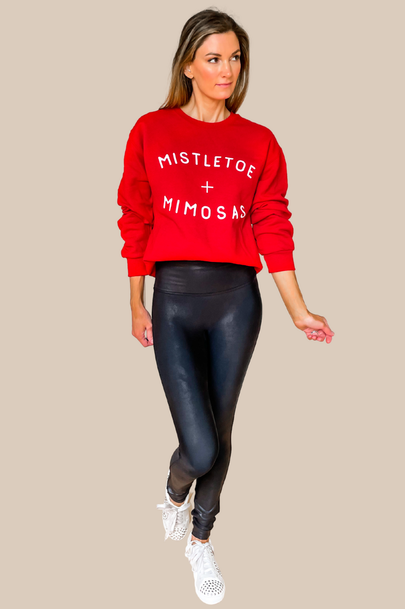 Mistletoe and Mimosas Red Graphic Sweatshirt - SALE