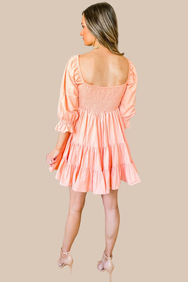 Meant To Be Apricot Babydoll Mini Dress - SALE