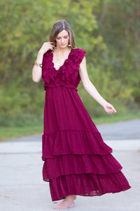 Define The Moment Wine Maxi Dress -SALE