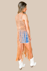 Boho Crochet Fringe Top - Tan - SALE