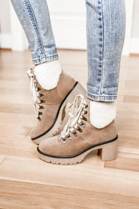 Margo Shearling Lace Up Boot Khaki - SALE