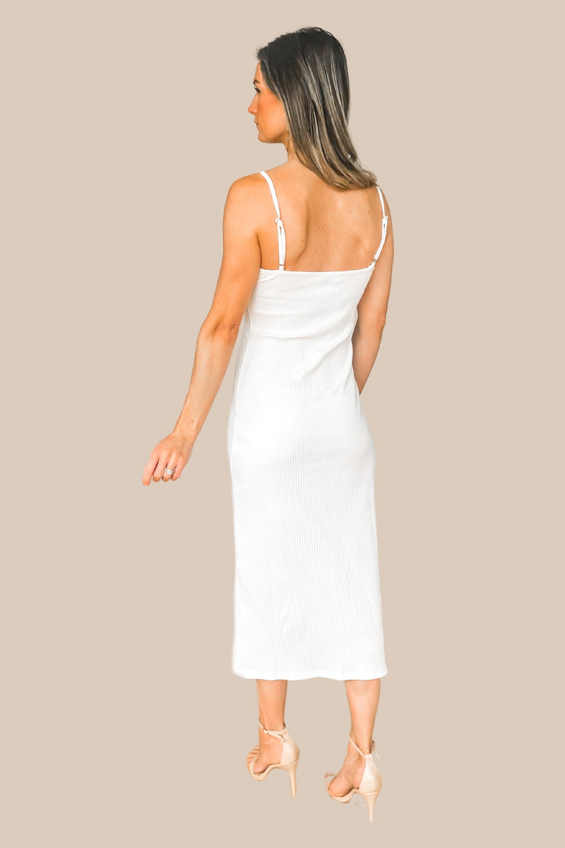 Madison White Ribbed Knit Midi Dress - FINAL SALE